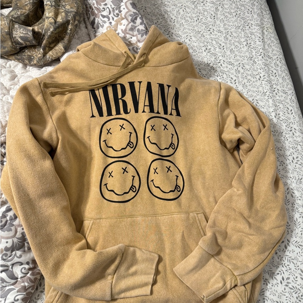 Nirvana Tan Hoodie with Smiley Faces